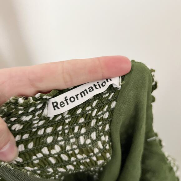 [Reformation] Christine Green White Polka Dot Mini Dress Ruffle Sweetheart Sz 6 - Picture 10 of 11
